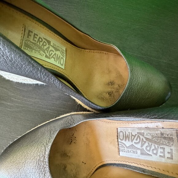 Ferragamo Metallic Leather Espadrille Wedge Pumps 6.5